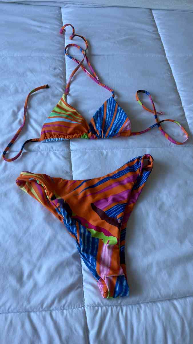 Vibrant Abstract Multicolor Triangle Bikini Set  Padded Top