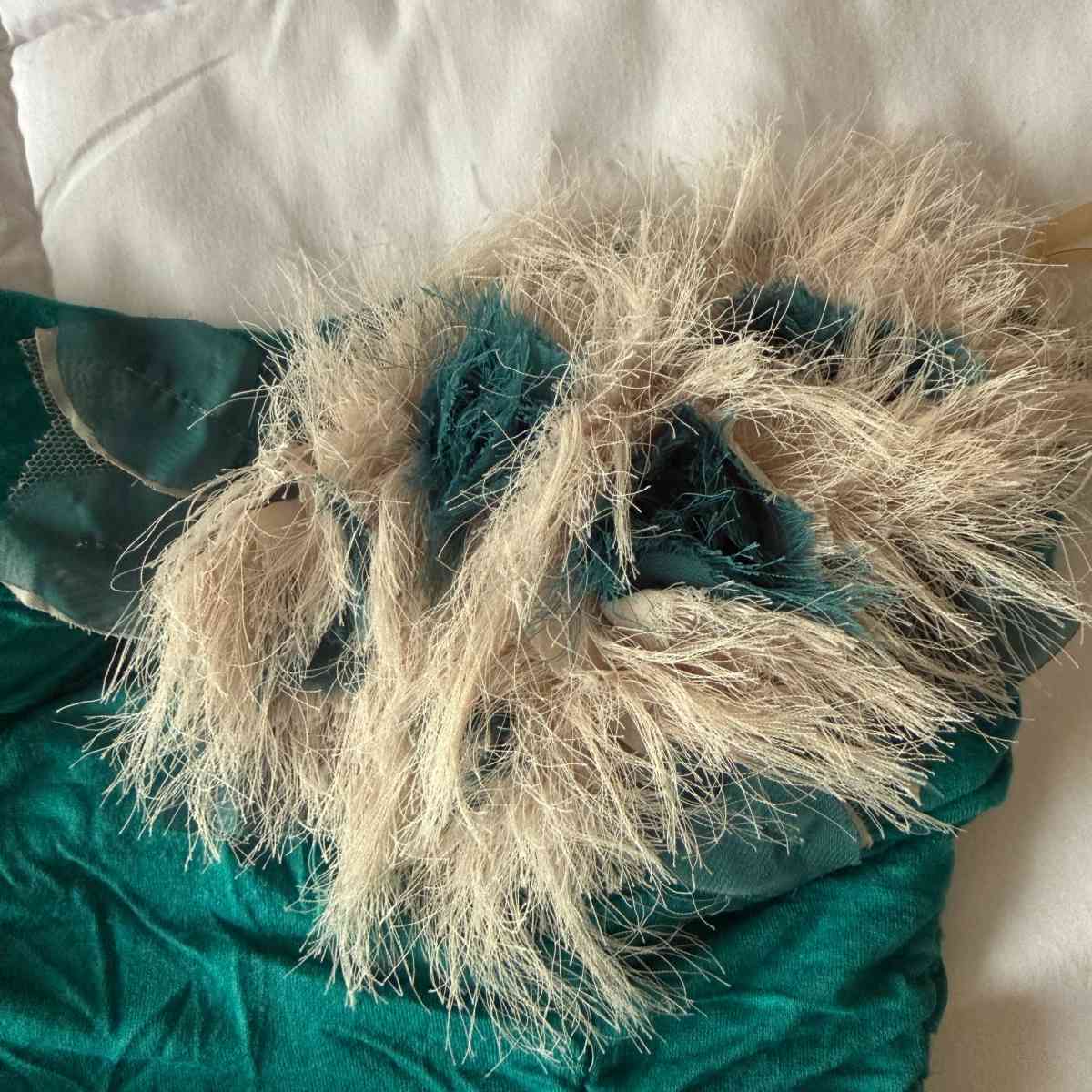 Teal Strapless Ruched Cocktail Dress with Feather Trim